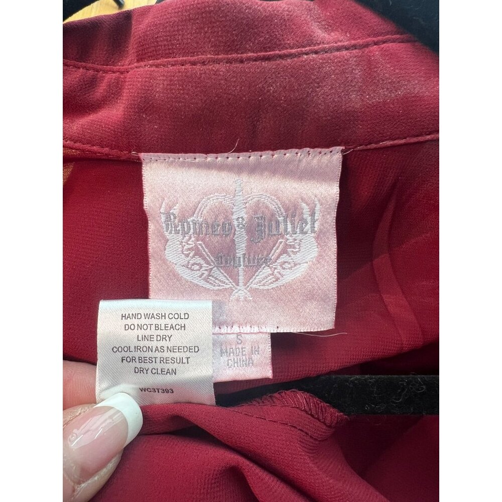 Vintage Romeo & Juliet Couture Silk Blend Burgundy Draped Surplice Sheer Blouse - Picture 14 of 16